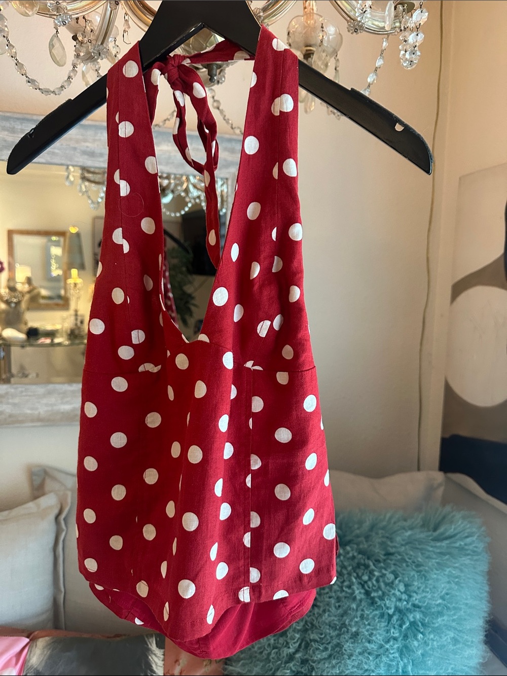 Olivaceous Red Polka Dot Halter Camisole